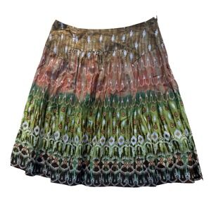 Sunny Leigh Skirt Womens‎ S Brown Green Orange Abstract Print Cotton Lined